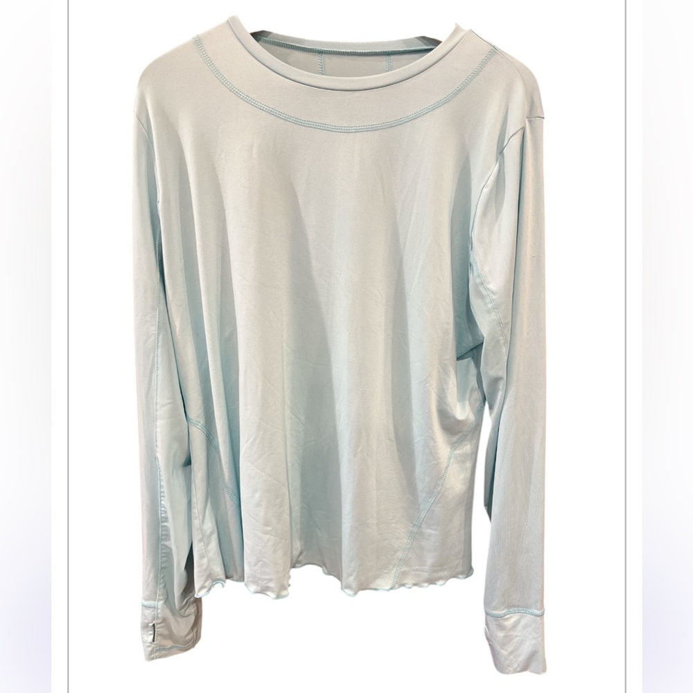 Women’s Light Blue Long Sleeve Tee Relaxed Fit Workout Shirt Size XL